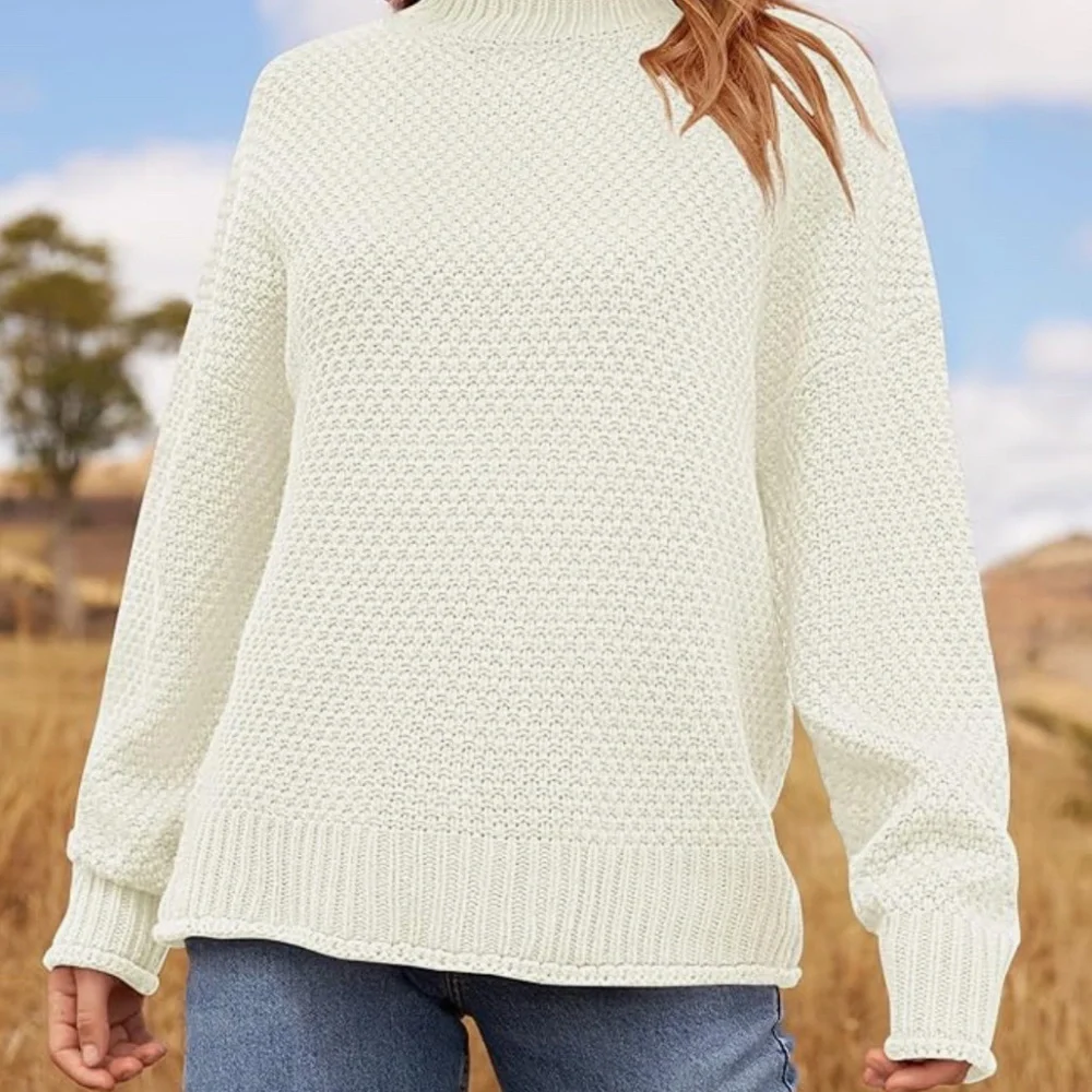 🧣👑ZESICA Turtleneck Batwing Sleeve Loose Oversized Chunky Knitted Pullover👑🧣 - Picture 4 of 14